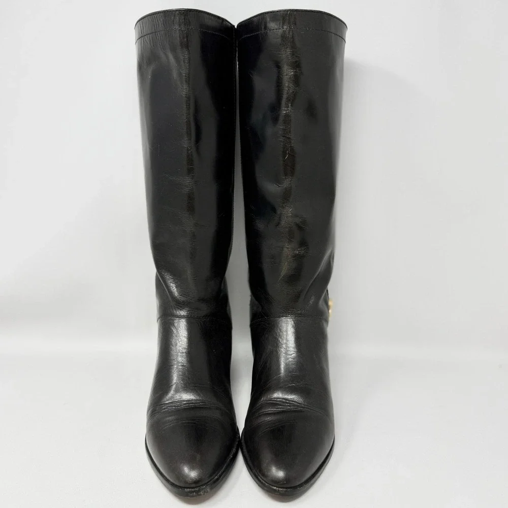Etienne Aigner Vintage Brown Leather Tall Derby Riding‎ Boots 7M Academia Preppy